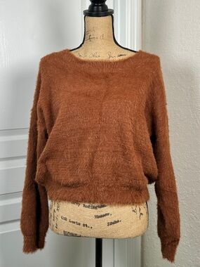 fab'rik Rust Brown Fuzzy Scoop Neck Sweater